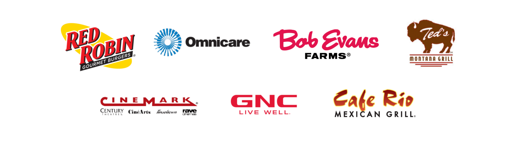 Red Robin, Omnicare, Bob Evans Farms, Ted's Montana Grill, Cinemark, GNC, Cafe Rio Mexican Grill